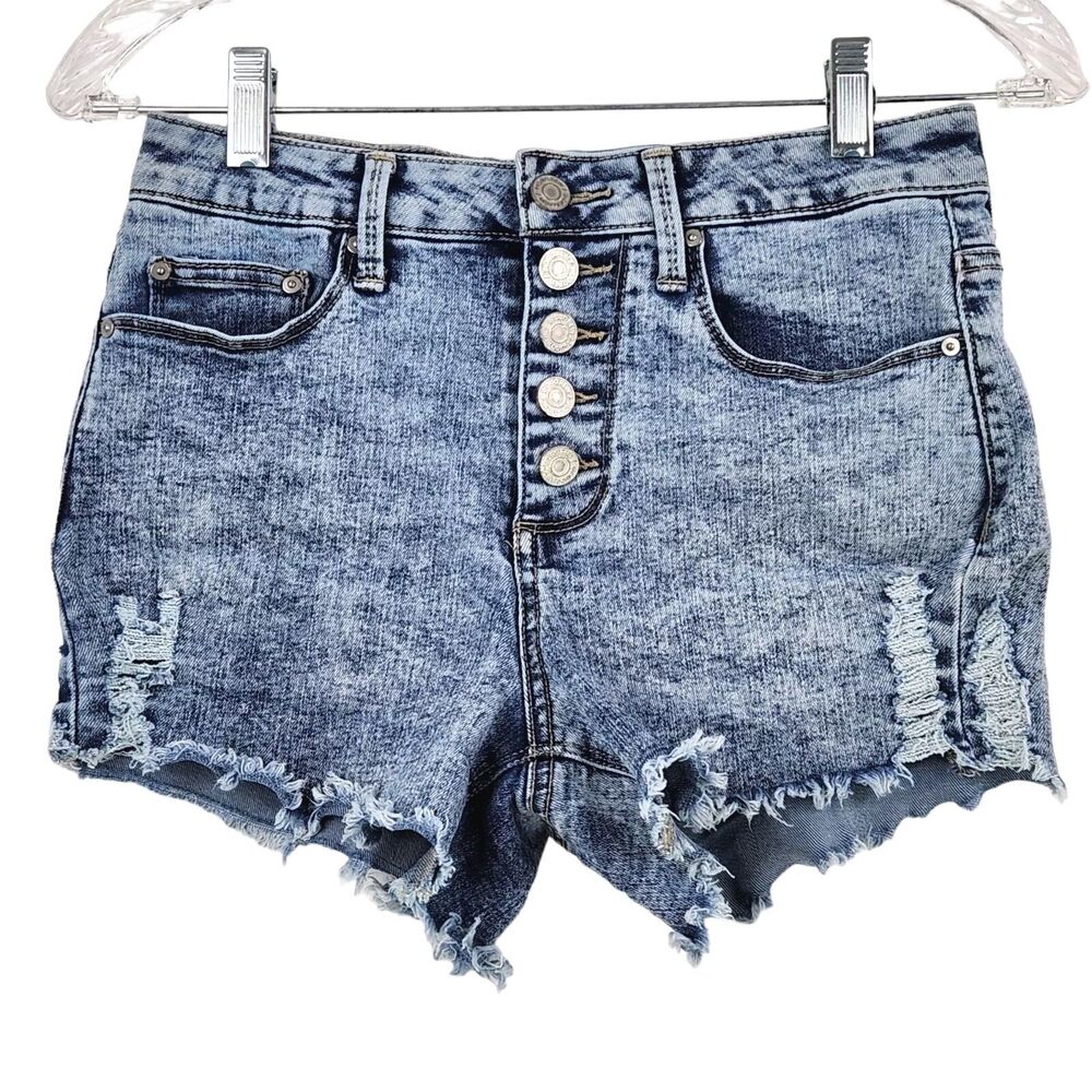 Indigo‎ Rein Mini Cut Off Shorts 5 Light Acid Wash Button Fly Distressed